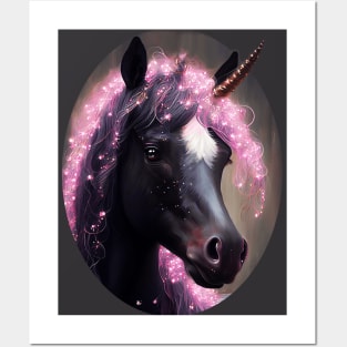 Unicorn Black and Pink Fairy Surreal Fantasy Creature Portrait Posters and Art